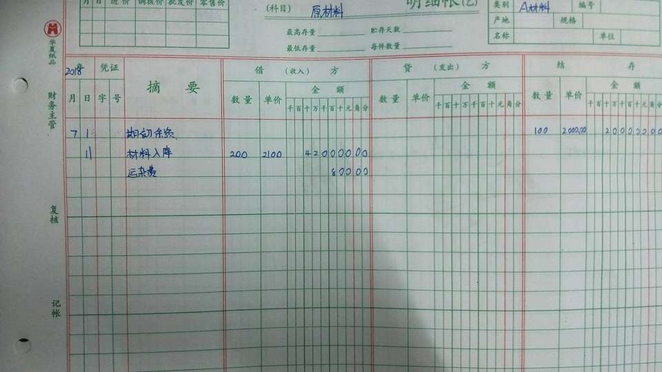 手工材料明细账记账图解